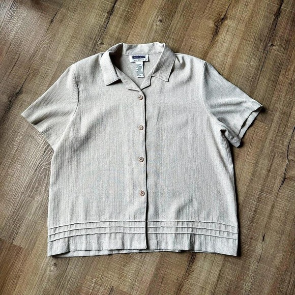 Vintage 90s Button Down Women's Size Large Tan Beige Prophecy Sag Harbor Indie - Picture 1 of 7
